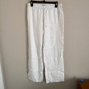 Reformation Womens Medium White Linen Wide Leg Pants Coastal Quiet Luxury Preppy